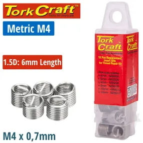 Tork Craft Thread Repair Kit M4 X 1.5D Replacement Inserts 10Pce