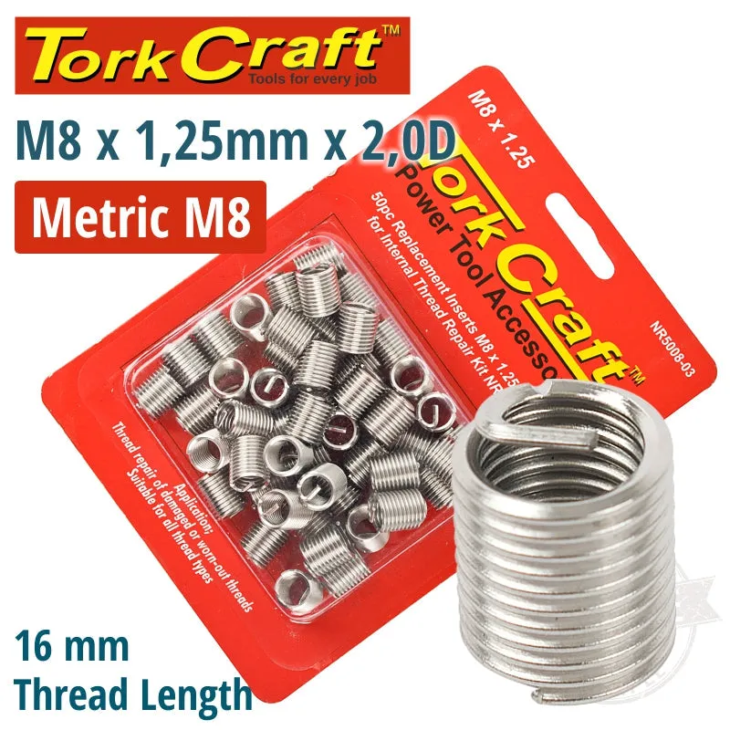 Tork Craft Thread Repair Kit M8 X 1.25 X 2.0D Repl. Inserts For Nr5008