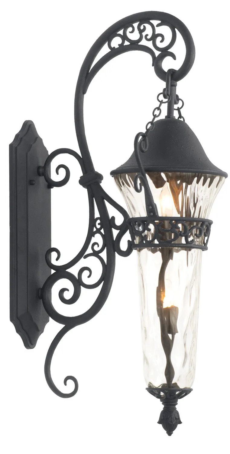 Transitional Anastasia Outdoor 2-Light Medium Wall Bracket in Textured Matte Black