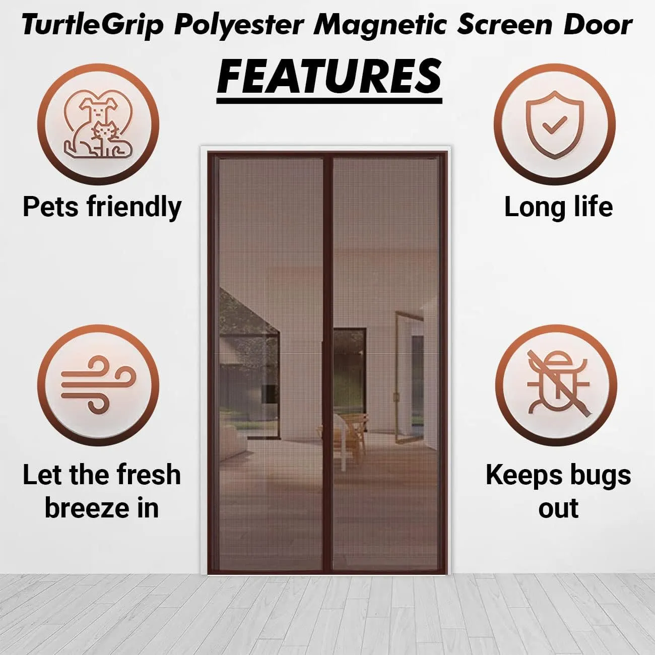 TurtleGrip Polyester Door Mosquito Net with Full Frame Hook&Loop for Main Doors, Bedroom, Kitchen & Balcony Doors (195x95 cm, Brown)| Measure Before Order