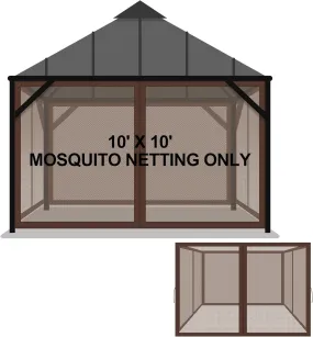 Universal Replacement Mosquito Netting for Patio Gazebo Mosquito Net Camping 4 Panel Mosquito Net Gazebo Canopy Replacement Patio Mosquito Netting with Zipper for Porch (Brown,10X10 Ft)