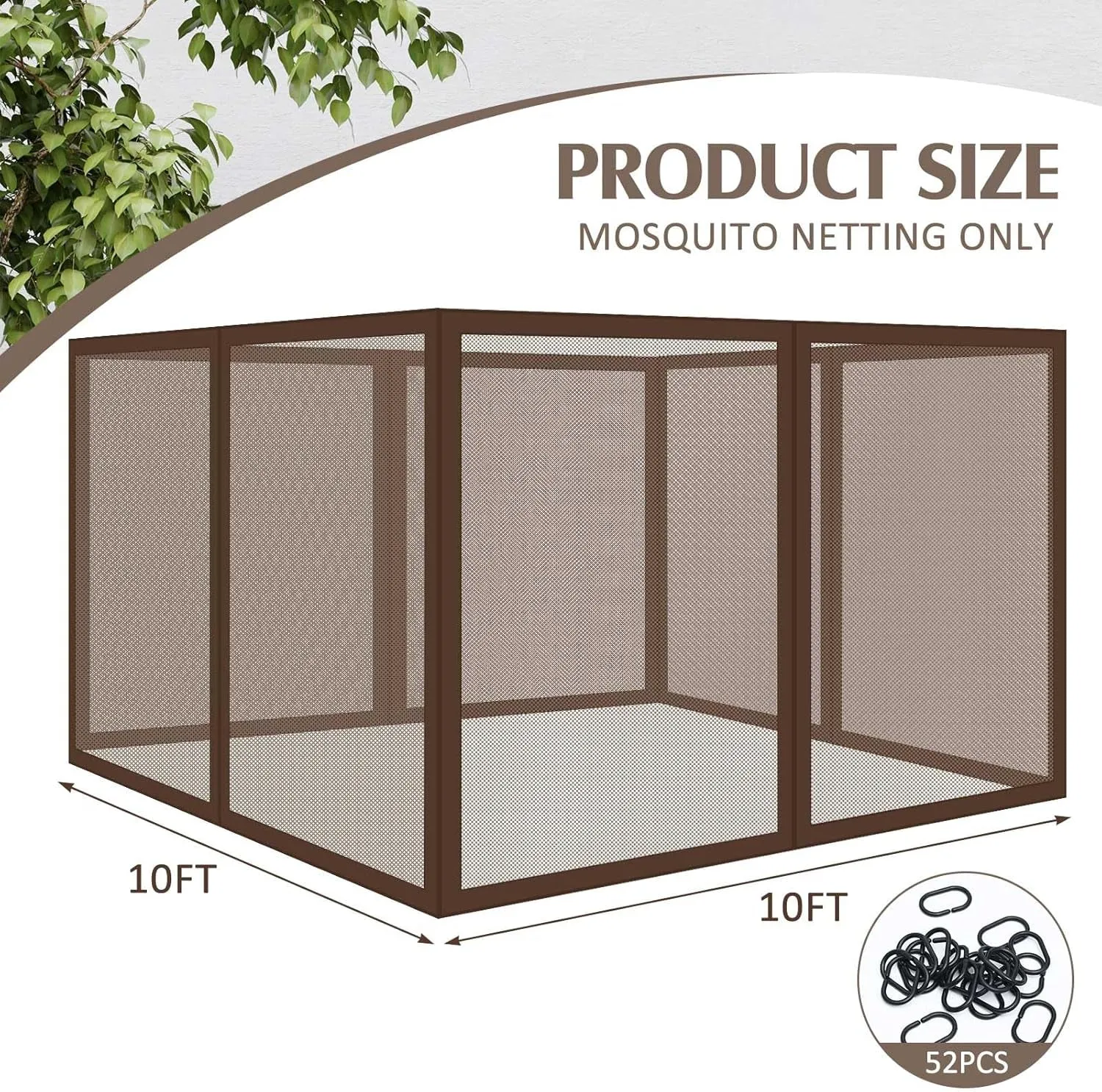 Universal Replacement Mosquito Netting for Patio Gazebo Mosquito Net Camping 4 Panel Mosquito Net Gazebo Canopy Replacement Patio Mosquito Netting with Zipper for Porch (Brown,10X10 Ft)