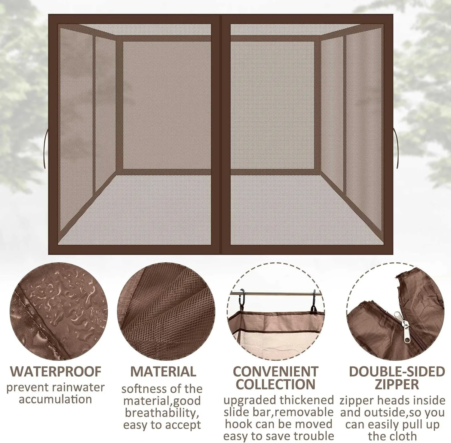 Universal Replacement Mosquito Netting for Patio Gazebo Mosquito Net Camping 4 Panel Mosquito Net Gazebo Canopy Replacement Patio Mosquito Netting with Zipper for Porch (Brown,10X10 Ft)