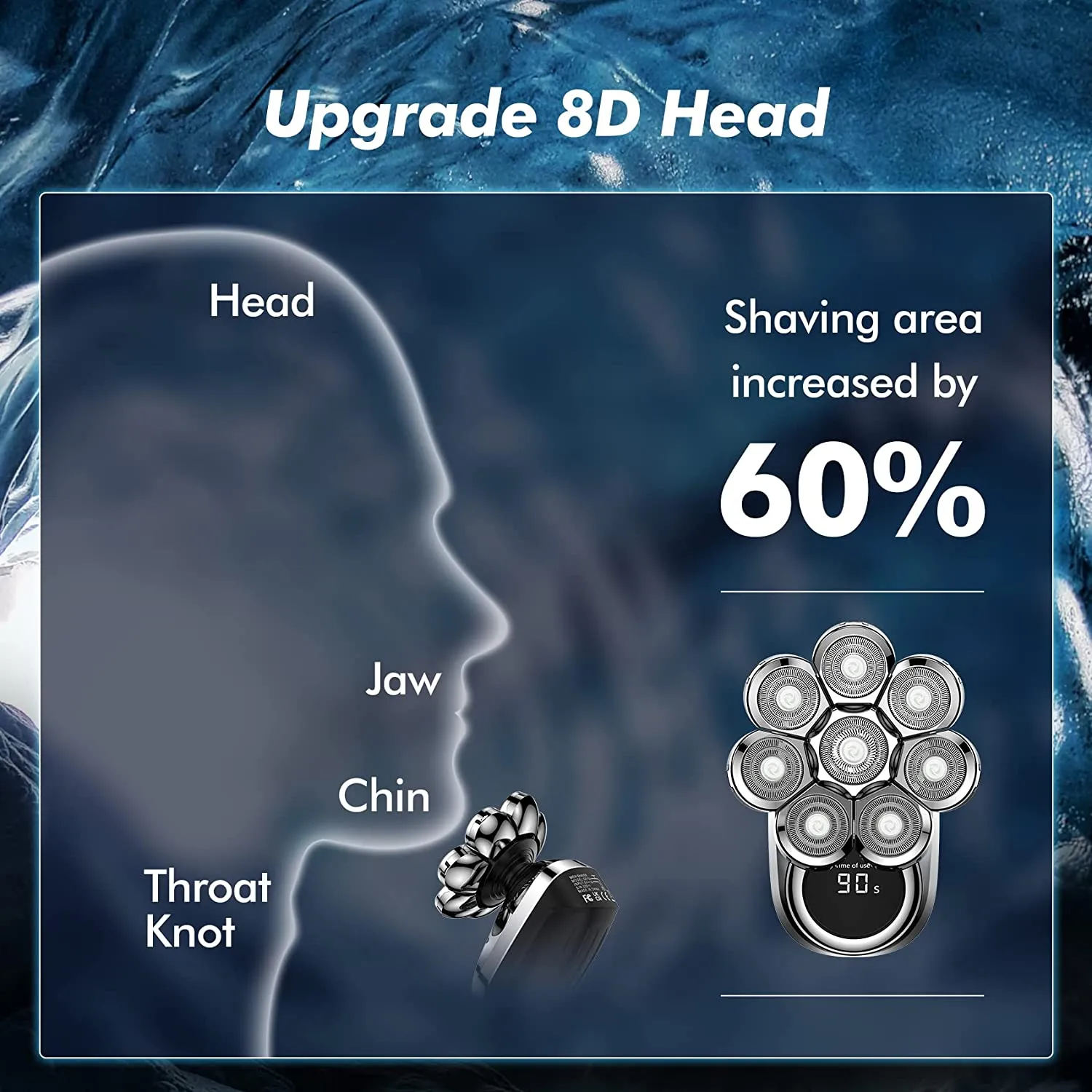 Upgrade 8D Floating Head Shaver for Bald Men,6-in-1 with Nose/Hair/Body Trimmer