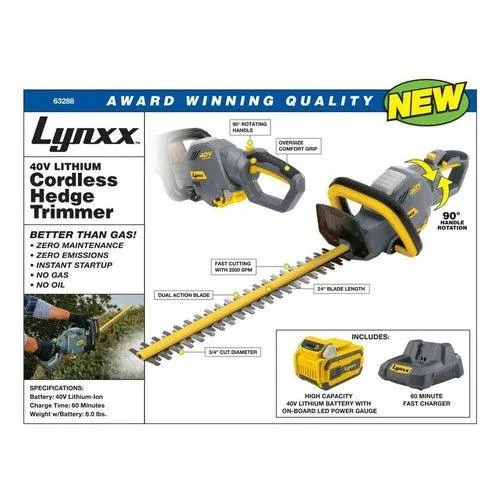 USA Lynxx Cordless Hedge Trimmer Diivoo 40V 2.5 Ah