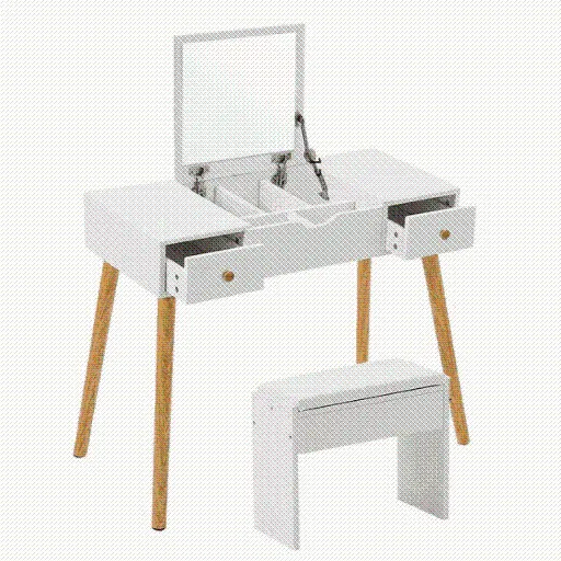 Versatile Dressing Table Set with Foldable Mirror & Makeup Stool - SHI13RO