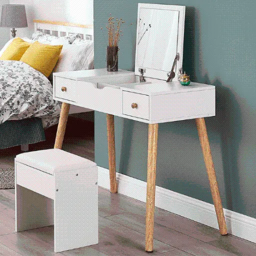 Versatile Dressing Table Set with Foldable Mirror & Makeup Stool - SHI13RO