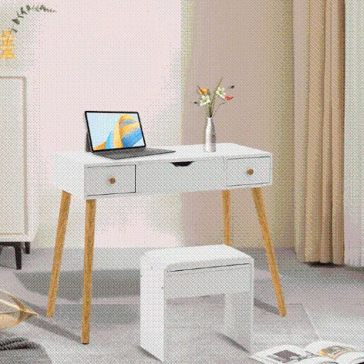 Versatile Dressing Table Set with Foldable Mirror & Makeup Stool - SHI13RO