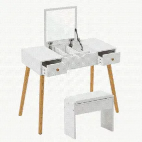 Versatile Dressing Table Set with Foldable Mirror & Makeup Stool - SHI13RO