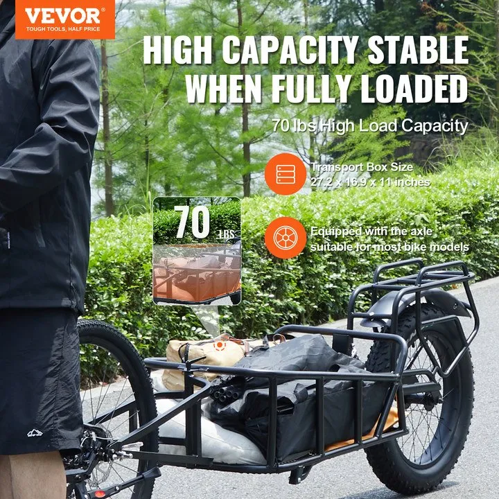 Vevor Bike Cargo Trailer Single Wheel Wagon Cart with Universal Hitch 70 Lbs Capacity New