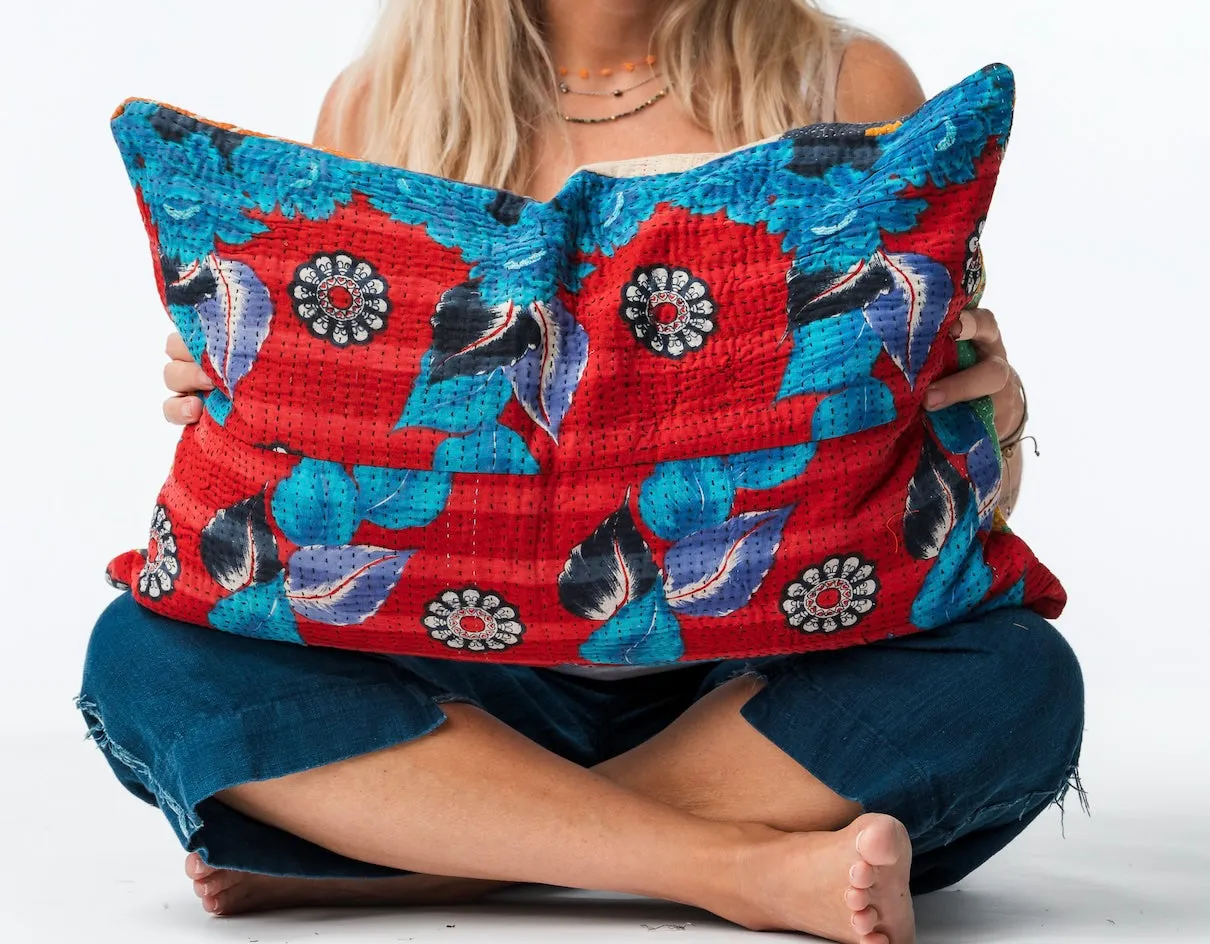 Vintage Kantha Pillowcase Red/Blue