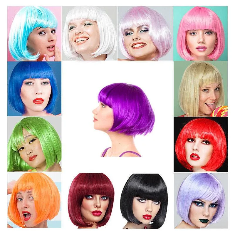 Womens Short Straight Bob Sleek Hair With Bang Synthetic Cosplay Wig Wigs Party