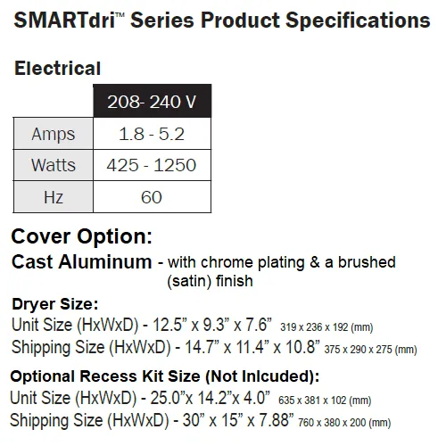 WORLD DRYER® K4-971P  SMARTdri® Plus (208V-240V) ***DISCONTINUED*** No Longer Available in BRUSHED CHROME - Please See K4-973P2 (208V-240V)