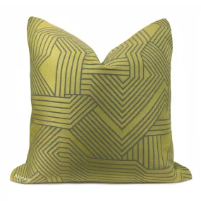 Zachary Chartreuse Green Gray Lines Pillow Cover