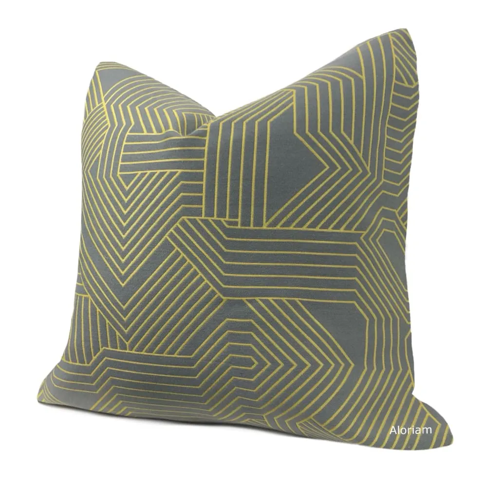 Zachary Chartreuse Green Gray Lines Pillow Cover