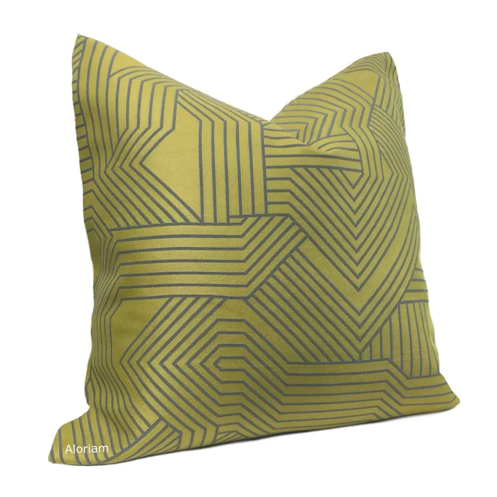 Zachary Chartreuse Green Gray Lines Pillow Cover