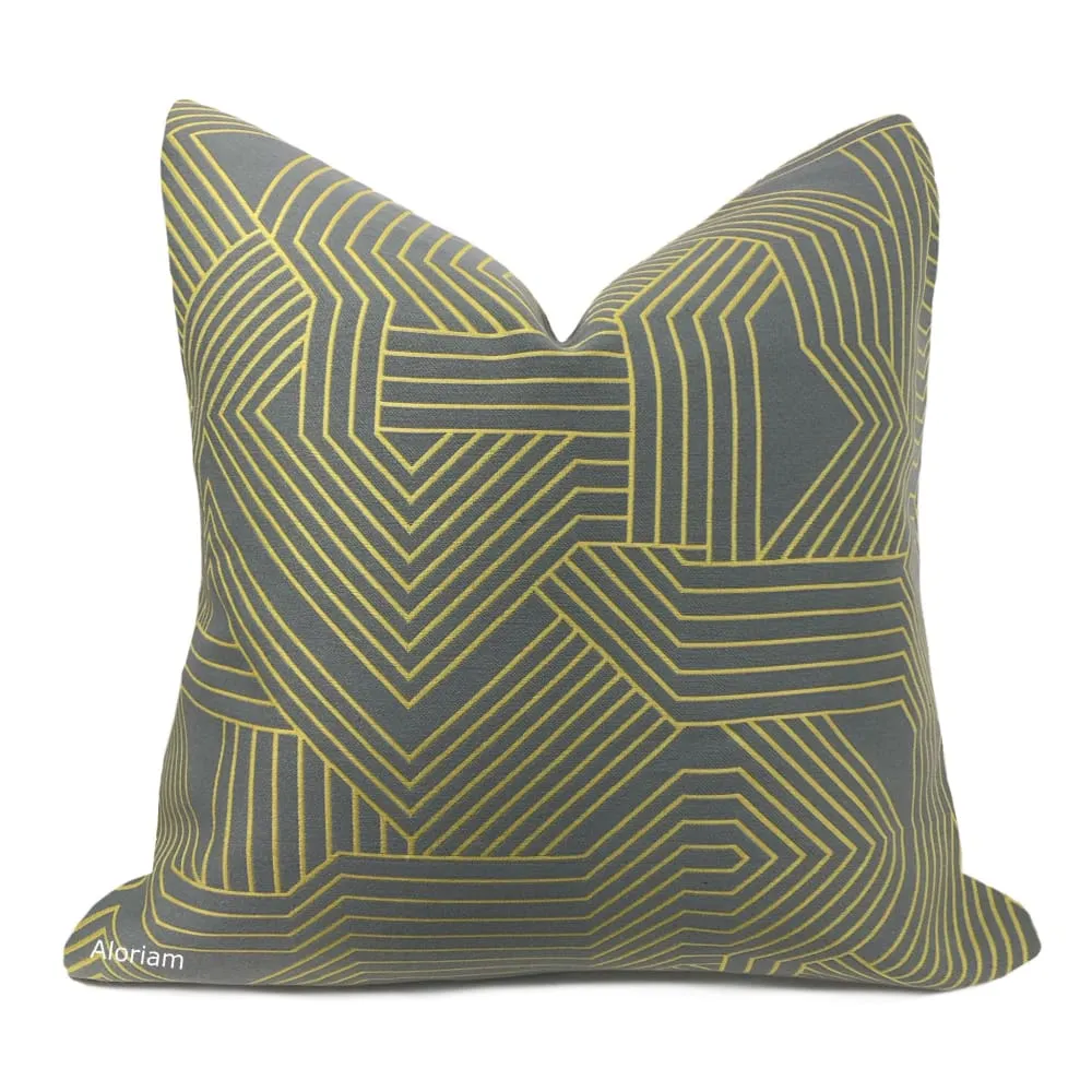 Zachary Chartreuse Green Gray Lines Pillow Cover