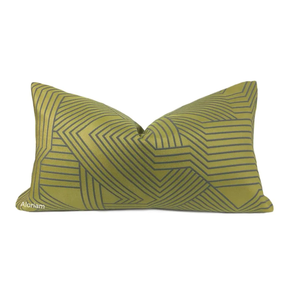 Zachary Chartreuse Green Gray Lines Pillow Cover