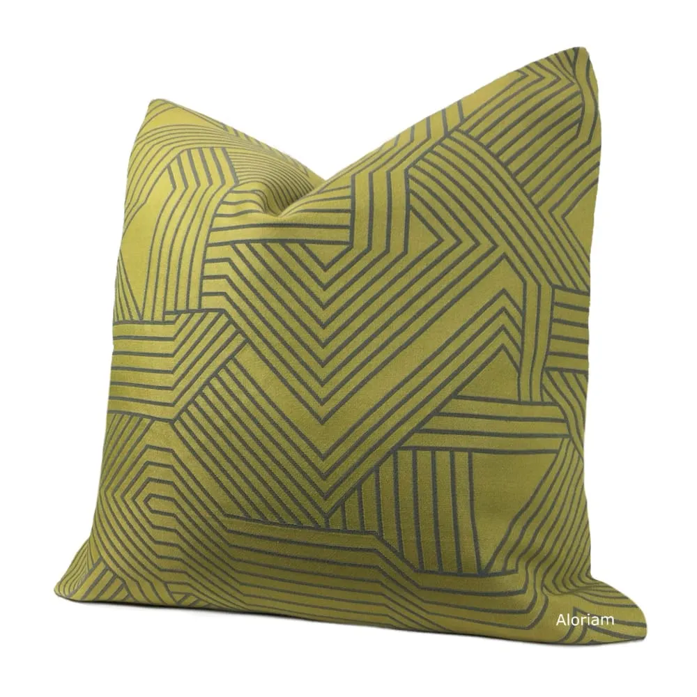 Zachary Chartreuse Green Gray Lines Pillow Cover