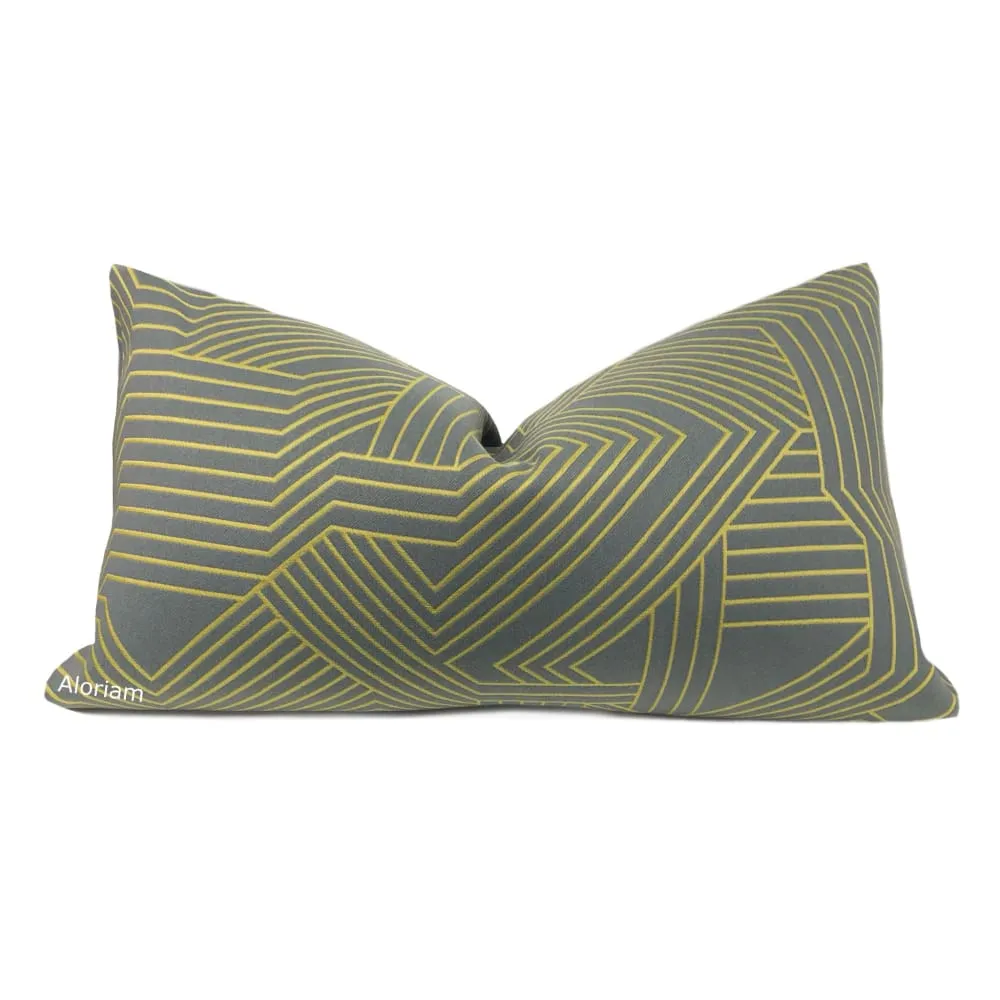 Zachary Chartreuse Green Gray Lines Pillow Cover