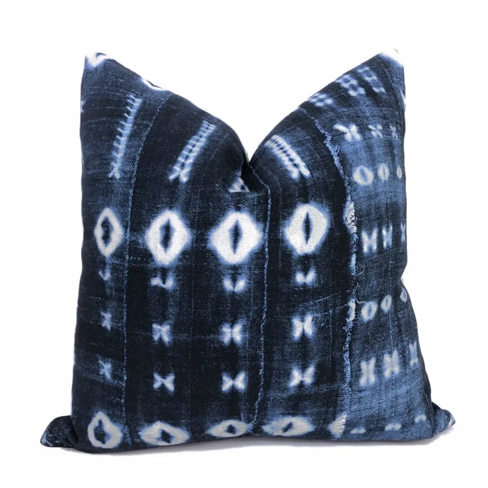 Zaza Navy Blue White African Mudcloth Style Pillow Cover