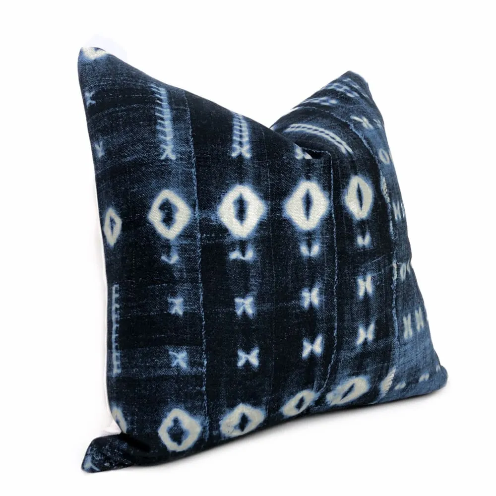 Zaza Navy Blue White African Mudcloth Style Pillow Cover