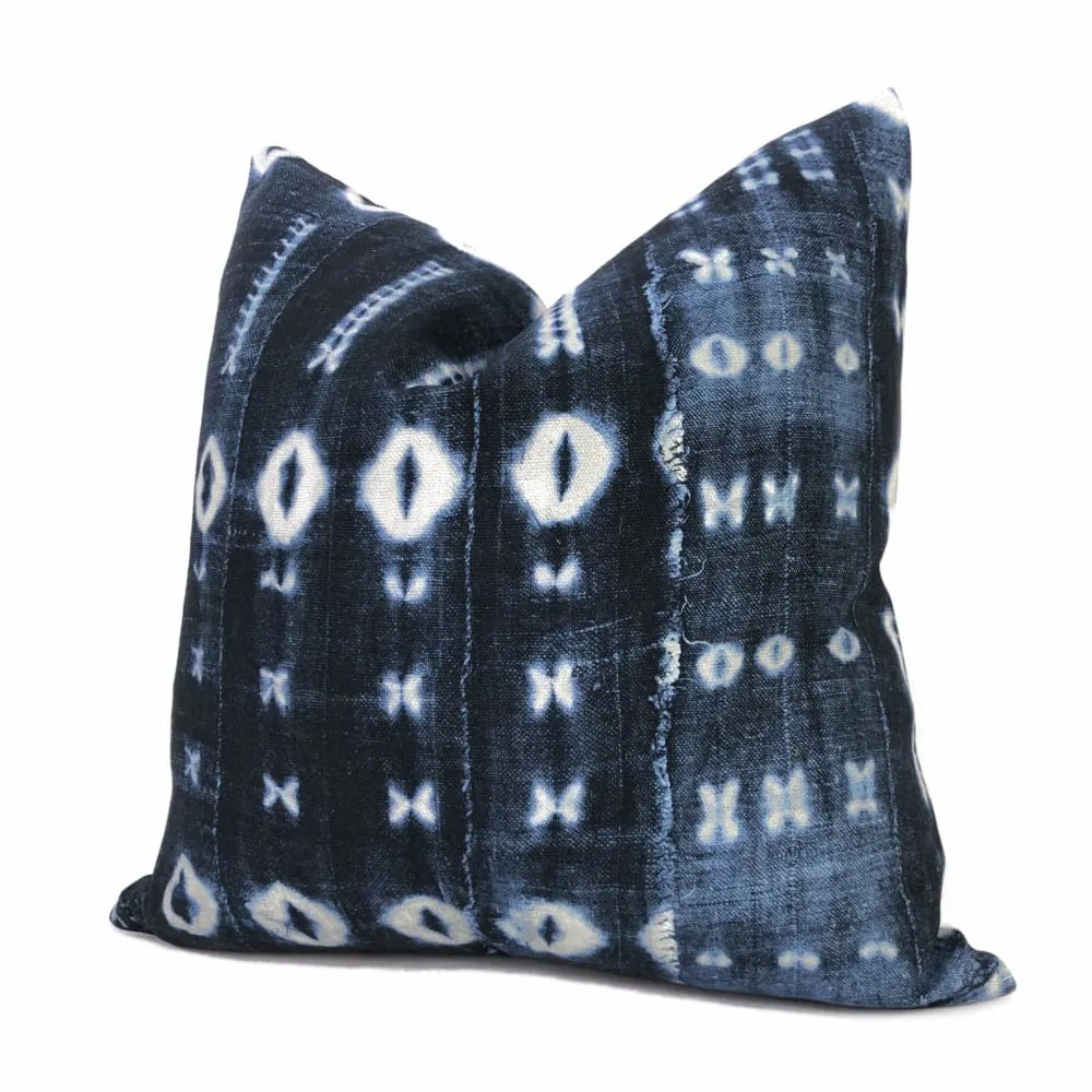 Zaza Navy Blue White African Mudcloth Style Pillow Cover